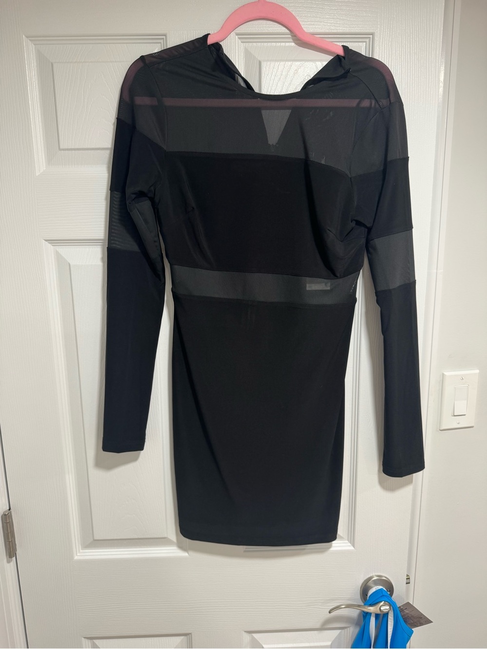 Vici Black Long-Sleeve Sheer Panel Bodycon Dress